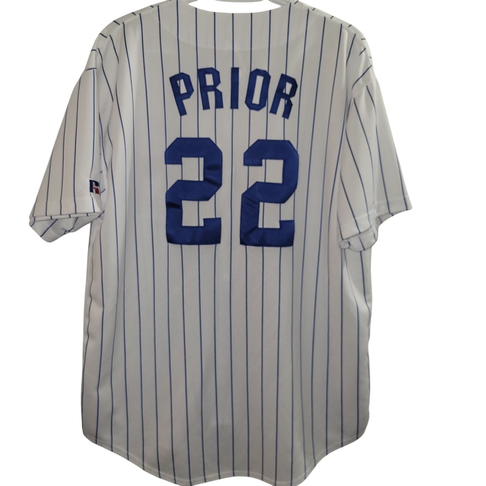 Vintage Mark Prior Chicago Cubs Pinstripe Jersey Size Large White Russell